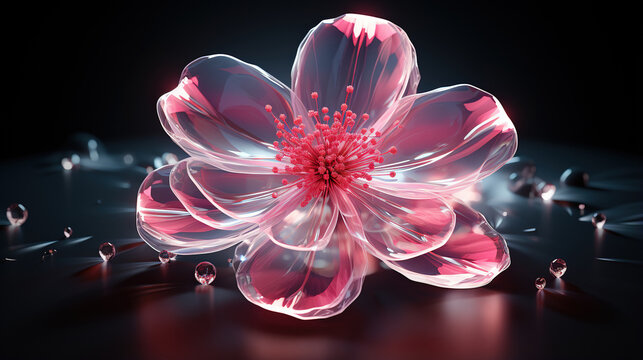 A single flower made of digital futuristic glowing pink neon beautiful energy