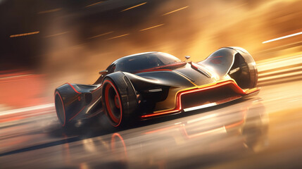 Naklejka premium fast moving car on highway wallpaper Highway . Powerful acceleration of a supercar illustration . Closeup poster 