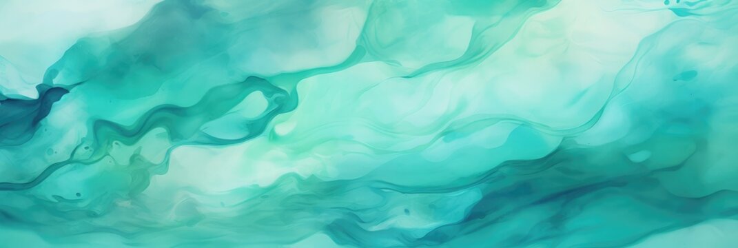 Abstract watercolor paint background illustration - Green turquoise color with liquid fluid marbled paper texture banner texture