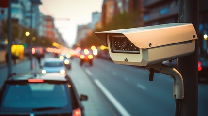 CCTV camera beam focus on one car license plate 