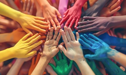 Hands Together for Diversity. An Inspiring Image of People from Various Backgrounds Joining Hands in Unity, Celebrating Diversity and Inclusivity.