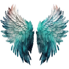 Obraz premium Turquoise Angel wings. Soft pastel isolated watercolor illustration. Angel features graphic design.
