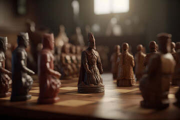 Chess board game to represent the business strategy with competition and challenging concept. Neural network AI generated art