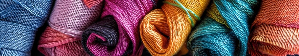 Close-up of a Multicolored Yarn Collection