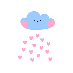 Happy cloud pouring love rain of pink hearts. Valentine's Day sticker illustration design
