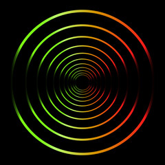 Colorful Neon Circles, Shining on Dark Background Rainbow Colored Rings.