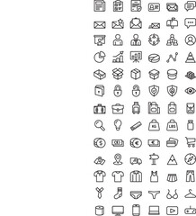 Set of web application icons. 78 Simple outline icon elements for web or print industry