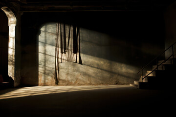 Shadowed Perspectives: A Grungy, Abstract Concrete Corridor in Dark Urban Space