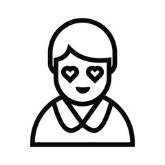 Man with heart shape at eye outline icons, minimalist vector illustration and transparent graphic element. Isolated on white background