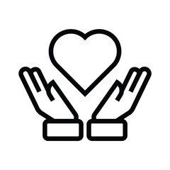 Hands holding heart outline icons, minimalist vector illustration and transparent graphic element. Isolated on white background