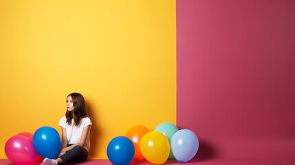 Fototapeta na wymiar Silhouette of a girl with a balloon