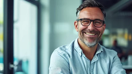 Foto auf Alu-Dibond Male boss smiling with glasses in office © BrandwayArt