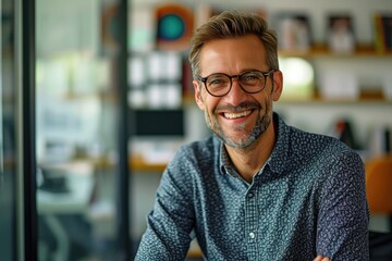 Fototapeta premium Male boss smiling with glasses in office