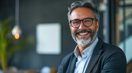 Obraz premium Smiling Man With Beard and Glasses
