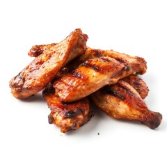 Close up roasted chicken wings on white background