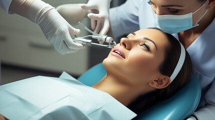 Fototapeta premium positive patient at dantist in medical room