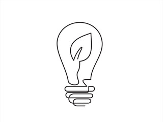 Plant inside Lightbulb in one line drawing. Creative concept of Green energy and environmental friendly sources. Editable stroke. Vector illustration
