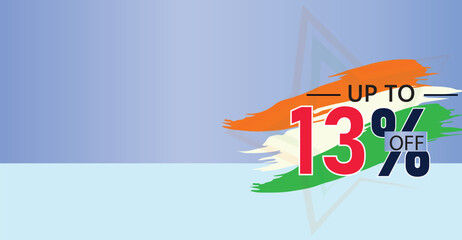 promote a 13 percent discount on select products or services with the three colors of the Indian flag ,illustration flat banner design