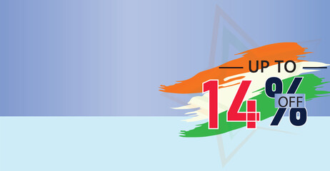 promote a 14 percent discount on select products or services with the three colors of the Indian flag ,illustration flat banner design