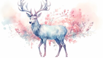 Beautiful watercolor deer on white background. Neural network AI generated art