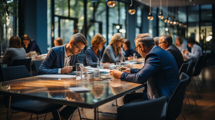 Office colleagues having casual discussion during meeting in conference room. Group of men and women sitting in conference room and smiling. - obrazy, fototapety, plakaty