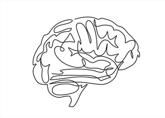 Continuous line art of brain. Simple line art. One line vector