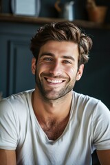 Fototapeta premium Smiling Man in White T-Shirt
