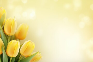 Yellow tulips banner with text space.