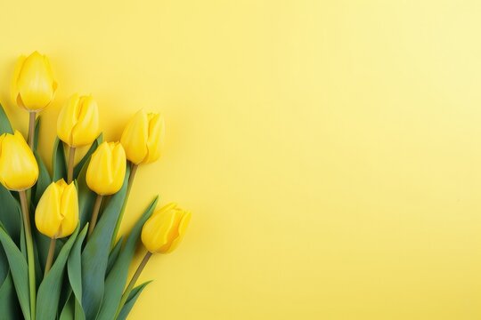 Yellow tulips banner with text space.