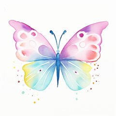 Aquarell eines farbenfrohen Schmetterlings mit ausgebreiteten Flügeln und dekorativen Punkten Illustration
