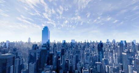 Panoramic aerial view of skyscrapers. Daytime view of urban cityscape. 3D rendering.