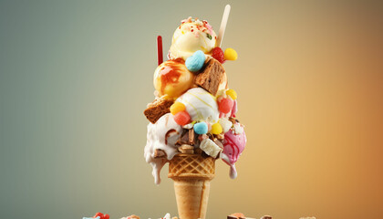 Naklejka premium ice cream on stick with candies