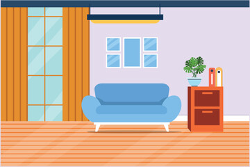 Living room with furniture. Home interior design concept. Colored flat vector illustration isolated.