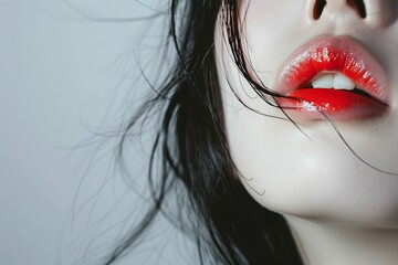日本人女性の唇のパーツ写真（白背景・美肌・クローズアップ）