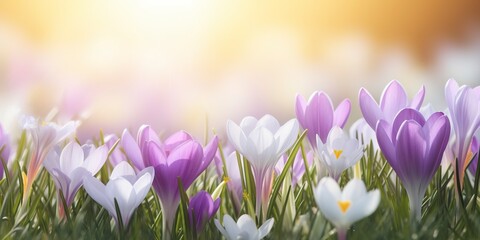 website banner showing beutiful spring flowers - generative ai