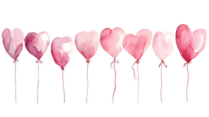Watercolor Heart shaped balloons, valentine day, valentine balloon isolated on white background