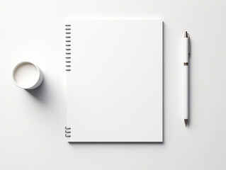 Fototapeta na wymiar a desk, a checklist, a pen, electric white background, minimalist, 3D created with Generative Ai