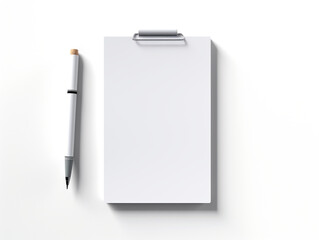 a desk, a checklist, a pen, electric white background, minimalist, 3D created with Generative Ai