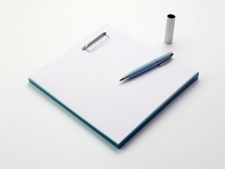 a desk, a checklist, a pen, electric white background, minimalist, 3D created with Generative Ai