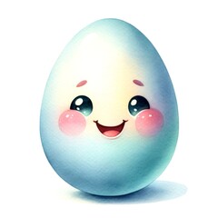 An illustration of an Easter egg with a happy face , rendered in watercolor style.