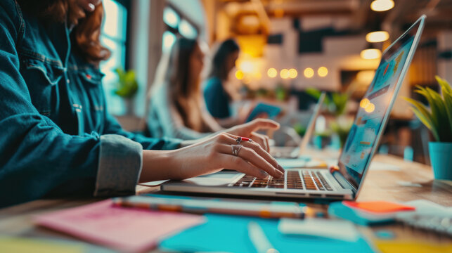 Person is typing on a laptop with lines of code visible on the screen