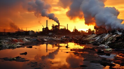 Fototapeta premium Hazy Outlook: The horizon obscured by a haze of factory emissions, serving as a sobering reminder of the environmental challenges we face