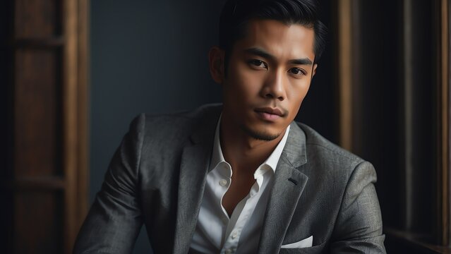 Portrait of a handsome elegant young filipino man for fashion ad concept from Generative AI