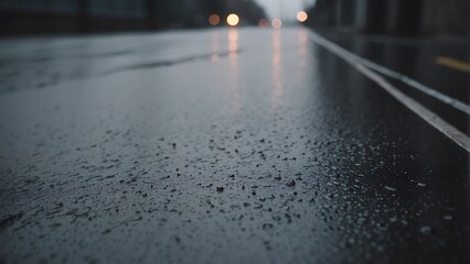 Close up of a concrete road pavement with rain drops from Generative AI