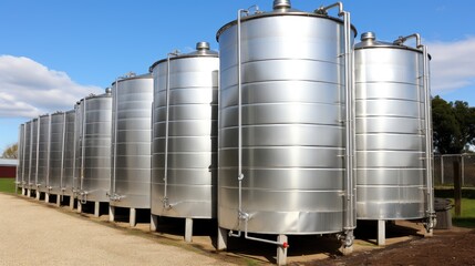 Obraz premium These steel tanks, like guardians of progress, stand tall and unyielding.