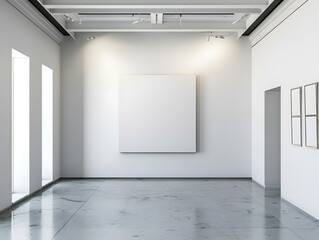Interior of modern gallery with empty poster on wall. Mock up, 3D Rendering