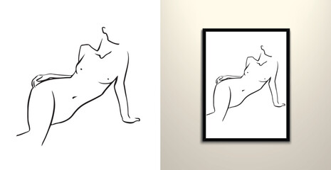 naked women figure line art drawing vector  - obrazy, fototapety, plakaty