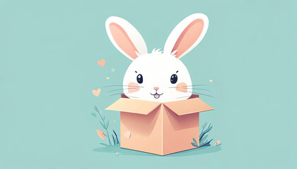 Obraz premium Cute easter bunny in a parcel delivery with copy space