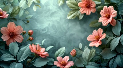 Fototapeta premium Watercolor images of flowers and leaves can be used as backgrounds for summer holidays, wedding invitations, and birthday parties.