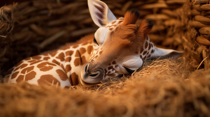 tiny Giraffe sleeping created with Generative Ai